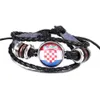 World Cup National Flags Charm Läder Armband Bangles Handgjorda Fotboll Sport Armband Land Flagg Fans Rope Beaded Wristband