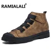 Ramialali Prawdziwej Skóry Mężczyźni Koszulki Buty Oddychające Martin Buty Mężczyzna Leather High Top Buty Outdoor Casual Buty Botas Homme