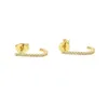 Ganze Gold -Schild -Schmuck Micro Pave Clear Bling CZ Bar J -Form -Stift Einheitlich neuer Design -Ohrring für Frauen230n