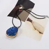 Мода Druzy ожерелье 7 цветов Геометрическая Природный Drusy Камень кулон Черная змея Кожа веревка цепи ожерелье Для женщин Ювелирные Изделия