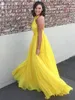 Yellow Plus Size Chiffon Long Evening Dresses Halter Pleated Flowy Floor Length Backless Evening Dresses Formal Gowns