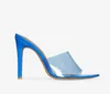 2018 نساء حزب جديد PVC عالية الكعب أحذية الصيف البرسبيكس زقزقة اصبع القدم مثير الصنادل الشرائح عالية الكعب الصنادل الجلدية براءات الاختراع