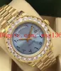Luxury Big Diamond Day-Date 18K Yellow Gold 40mm 228206 Platinum Limited Edition Ice Blue Arabic Script Ring Rörelse Automatisk Mens Watch