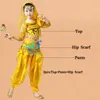 Conjunto de traje de danza del vientre para niñas, traje para niños, danza del vientre, trajes de actuación para niños de Bollywood, mangas largas de gasa
