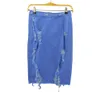 Hopeforth 2018 модная джинсовая женская сексуальная юбка трапециевидной формы женское повседневное асимметричное платье с отверстиями S-XXL