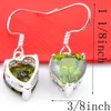 LuckyShine Silver Heart Cut Green Peridot Gem Earrings For Women's Cubic Zirconia Dangles Earrings