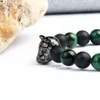 Mannen Panther Cz Armbanden Hele 8mm Natuurlijke Matte Agaat Groene Tijgeroog Steen Luipaard Macrame Jewelry237u