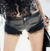 New sexy women's solid color low wait PU leather patched lace bodycon tunic dancing performance club shorts plus size XXL