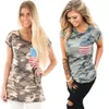 Moda Camuflagem Impresso Bandeira Americana T-shirt Ocasional do Verão de Manga Curta O Pescoço Tops Femme Camisetas