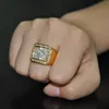HIP Hop Micro Pave Rhinestone Iced Out Bling Square Ring IP Gold Filled Titanium Stainless Steel Rings for Men Jewelry