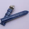 Wrist Watchband Accessories Alligator Grain Genuine leather Blue watch band straps 14mm 16mm 18mm 20mm 22mm butterfly buckle new306H