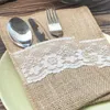 Décor de fête porte-couverts en toile de Jute Vintage Shabby Chic dentelle de Jute vaisselle pochette emballage fourchette couteau poche LX3826