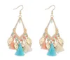 Gland lustre charme boucles d'oreilles bijoux mode femmes bohême plumes colorées chaînes plaquées or glands alliage longues boucles d'oreilles pendantes