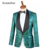 Gwenhwyfar Tailor-made Groom Tuxedo Fashion Green Floral Printed Slim Fit Men Suit Set For Wedding Prom Mens Suits 2Pcs(Jacket+Pants)