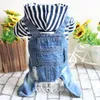 Moda Quatro Pernas Calças De Brim Roupa Do Cão Chihuahua Pet Fresco Primavera Jumpsuit Jaqueta Listrada Com Macacão Jeans Teddy Jeans Lazer Camisola