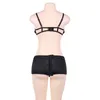 Roxo Laço Preto Sexy Lingerie Hot Set Mulheres Sutiã Aberto Lingerie Sexy Hot Erotic Plus Size Lingerie Bra Garter Panty Set S927