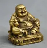 Chinese Buddhism Temple Brass Sit Happy Laugh Maitreya Buddha Gourd Statue