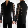 Elegante Dança Latina Tops para Masculino Negro Azul Elástico Tecido Elástica Homens Econômicos Homens Flamenco Competitivo Fashions N7026