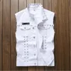 Мужские жилеты ABOOORUN 2021 Mens Rivet Denim Vest Punk Style Black Red Slim Fit без рукавов куртки для Male1