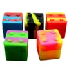 10pcs / lot 9ml 미니 큐브 모양 모듬 된 색상 실리콘 용기 Dabs 라운드 모양 실리콘 용기 왁 스 실리콘 항아리 Dab 컨테이너