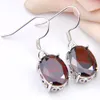 LuckyShien Elegante Ovaal Nieuwe Rode Garnet Gems 925 Silver Crystal Zirkoon Kettingen Hanger Oorbellen Bruiloft Sieraden Sets Gratis Shippings