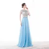 2020 Lace Evening Dresses Party Wear A Line Jewe Sexy Back Prom Kryssnar Crystal Beading Custom Gjorda Special Occasion Dress