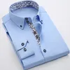 Camisas masculinas de manga longa casual botão sólido camisetas machotas vestido de algodão camisa de moda slim fit homens