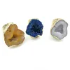 JLN Agate Geode Ring Free Size Royal Blue Sparkly Druzy Hollow Agate Gemstone Statement Gold Ring For Man And Woman