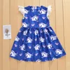 2018 Yürümeye Başlayan Giysi Bebek Kız Elbise Yuvarlak Boyun Çiçek Unicorn Elbise Yaz Kolsuz Mavi Elbiseler Kızlar Giyim Sevimli Çoc ...
