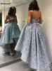 Fashion High/Low Lace Short Elegant Light Blue Off the Shoulder Ball Gown Short bridal Party bridesmaid Dress 2023