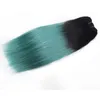 Human Hair Weaves Ombre Green Straight Hair 3 Bundle Deals 1B Green Peruvian Virgin Hair Extension Green Ombre Weaves Fast Shipping For Sale