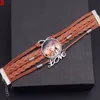 Mode 10 teile/los Leder Pferd snap Armbänder Vintage Frauen Schmuck Charme muster Glas Handgefertigte Gewebte Mehrschichtige Kombination armreif geschenke