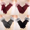 Женские перчатки для пальцев сгущать зимние пруты теплой рукавиц женский искусственный мех элегантные перчатки вручную высокое качество 10 S10251377375