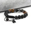 New Not Fade Bracelet Wholesale 10pcs/lot Stainless Steel Helmet Braided Bracelet With Natural 10mm Matte Black Agate Stone Beads