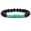 Perles de pierre de lave noire naturelle Bracelet 7 Chakra Bracelet diffuseur d'huile essentielle oeil de tigre Turquoise roche volcanique Bracelets de yoga perlés