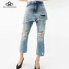Filosofía 2017 verano jeans mujeres agujeros jeans chic azul claro casual streetwear para mujeres