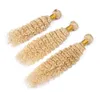 # 613 Extensions de trame de cheveux vierges malaisiens blonds avec fermeture frontale Blonde 3 Bundles Deep Wave Tissage de cheveux humains avec dentelle frontale 13x4