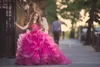 Vestidos para niñas de flores fucsia esponjosos Correas espaguetis Apliques de encaje Vestido de fiesta de Tull Vestido para niñas 2018 Vestidos de cumpleaños de princesa magníficos