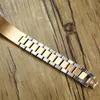 Gents Two-Tone Rose Gold Tone President-Style with ID Tag Plate Link Watch Band Bracelet Inspiration Engravable Men Jewelry1329P