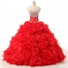 2019 Nuovo abito da ballo sexy Abiti rossi Quinceanera per 15 abiti da debuttante di partito Sparking Crystal Sweetheart Dress Abito da festa QC1254