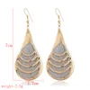 Boho Double Layers Legering Goud Kleur Lange Dangle Grind Textuur Hollow Design Butterfly Round Water Drop Earrings for Women Gift Jewelry