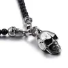 Punk rock aço inoxidável caveira colares de corrente de camisola pingentes Hiphop Black Glass Bead Non-Mainstream Skeleton Colar Jóias para homens