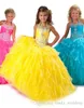 Sevimli Sarı Kızlar Pageant Elbise Prenses Halter Boncuklu Ruffles Parti Cupcake Balo Elbise Kısa Kız için Güzel Elbise Küçük Çocuk için
