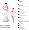 Rosa nigerianisches afrikanisches Hochzeitskleid Jumpsuit mit abnehmbarem Zug 2021 plus Größe Sheer Juwel Hals 3D Blumenspitze Tüll Braut Dres