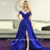 Royal Blue Off Shoulder Avondjurk Lange geplooid been Split Prom Maxi-jurken Dames Formele Party Jurken Custom-Made Plus Size voor Fat Lady