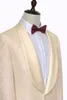 Personalizzato Besigne Champagne Paisley Uomo Smoking da sposa Scialle Risvolto Spacco laterale Smoking dello sposo Uomo Cena / Darty Abito 2 pezzi (Giacca + Pantaloni + Cravatta) 62