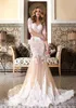 Classy Mermaid Kant Trouwjurken Sweetheart Hals Half Mouwen Zien door Knoppen Terug Bruidsjurken Trumpet Sweep Trein Vestido de Novia