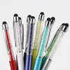 Stylet tactile capacitif en cristal coloré 2 en 1, stylo à bille pour ipad iPhone 7 6 5s HTC Samsung téléphones, 300 pièces/lot, vente en gros