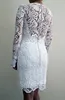 Long Sleeves Lace Sheath Fitted Short Wedding Dresses With Sheer Sleeves Informal Simple Reception Bridal Gowns