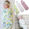 9 Cores Infantil Floral Algodão Swaddle Cobertor 2 Piece Set Dormir Bags Muslin Wrap + Headband Recém-nascido Bebê Pijama Hairband AAA482